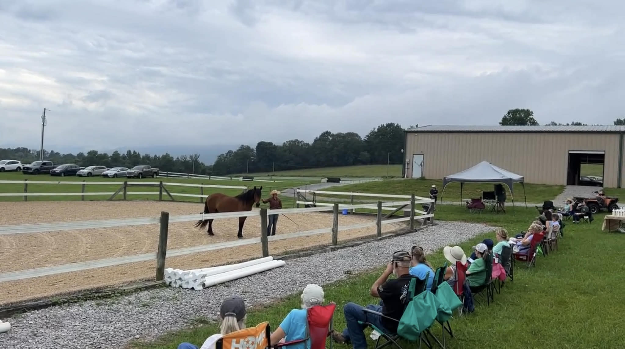 Members lined up with their horses in the arena